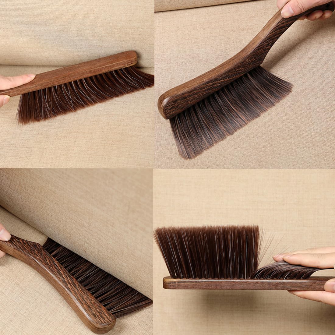 Soft Bristle Bed Sheets Sweeping Cleaning Brush with Long Wooden Hand, Straight Curved Hand Wood Broom Counter Duster for Crumb Debris Desk Quilt Sofa Furniture Car Clothes Hair Remover (2 Pack)