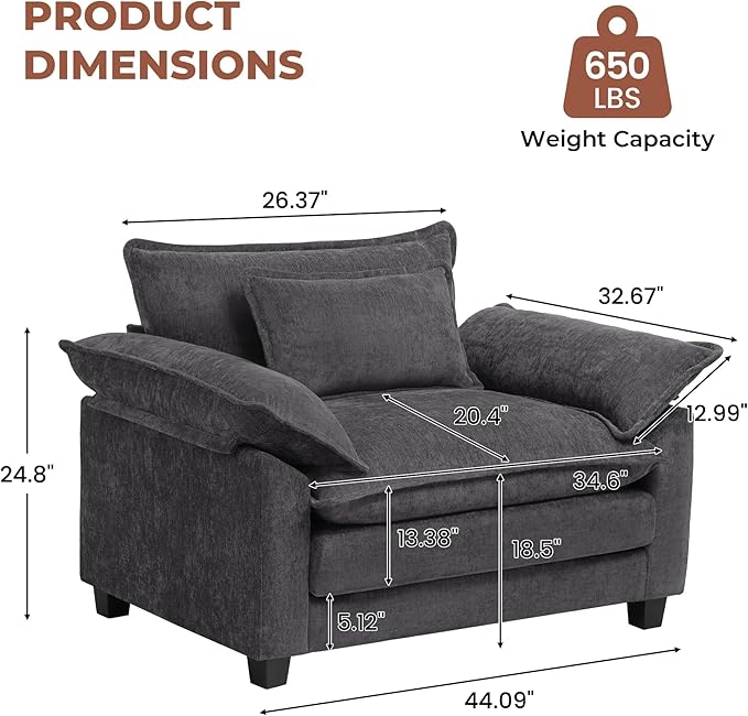 Oversized Accent Chair, Modern Upholstered Armchair Cloud Sofa Chair
