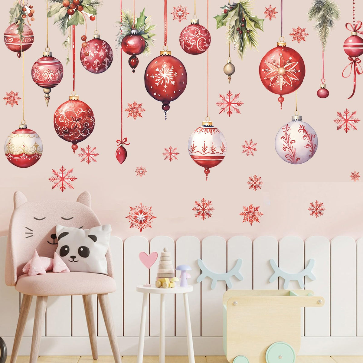 Merry Christmas Wall Decals Pine Cone Snowflake Wall Stickers Christmas Winter Home Wall Art Decor for Kids Room Classroom Office Bedroom Living Room Kitchen Playroom Decor (Snowflake)