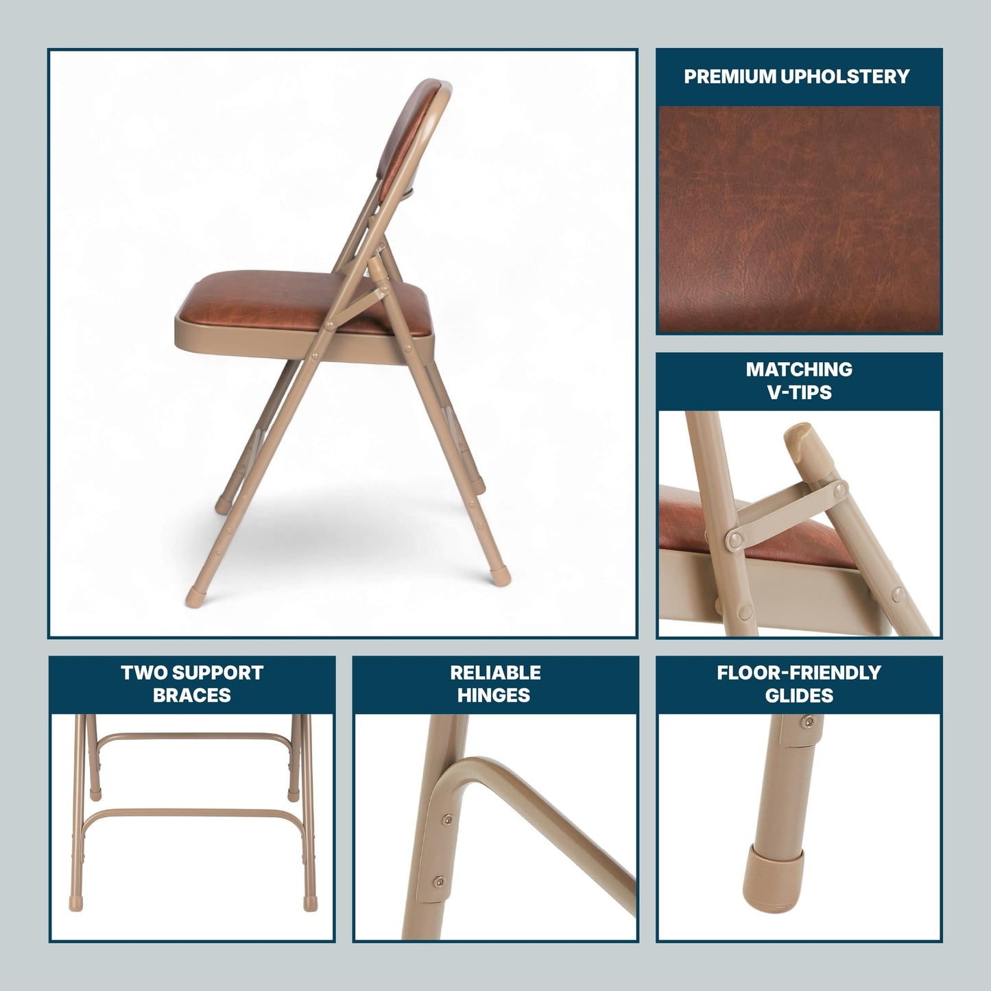 OEF Furnishings OEF1203 Commercial-Grade Vinyl Padded Folding Chair (Brown, 4-Pack)