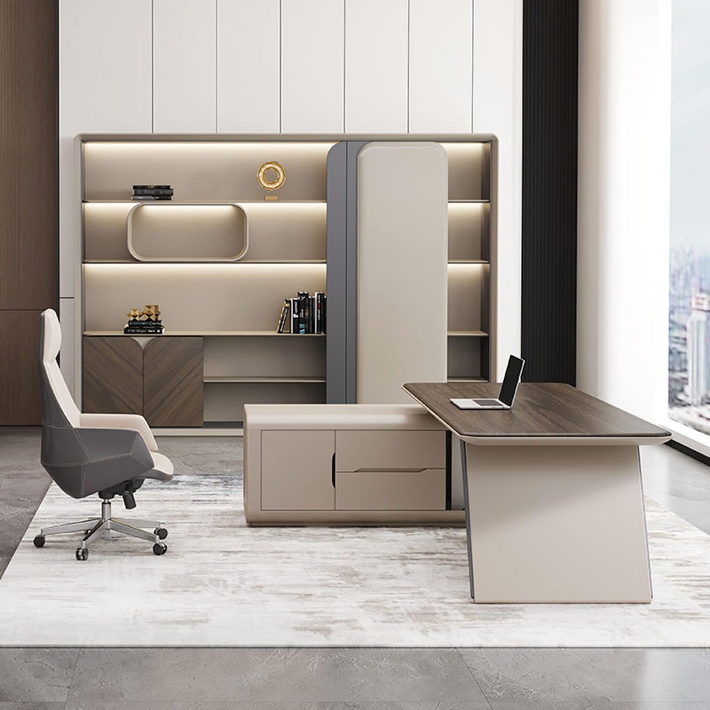 LSIGHTUS Modern Business Large Computer Desk Executive Office Desk with Lateral Cabinet Writing Study Table Business Furniture Set for CEO Boss