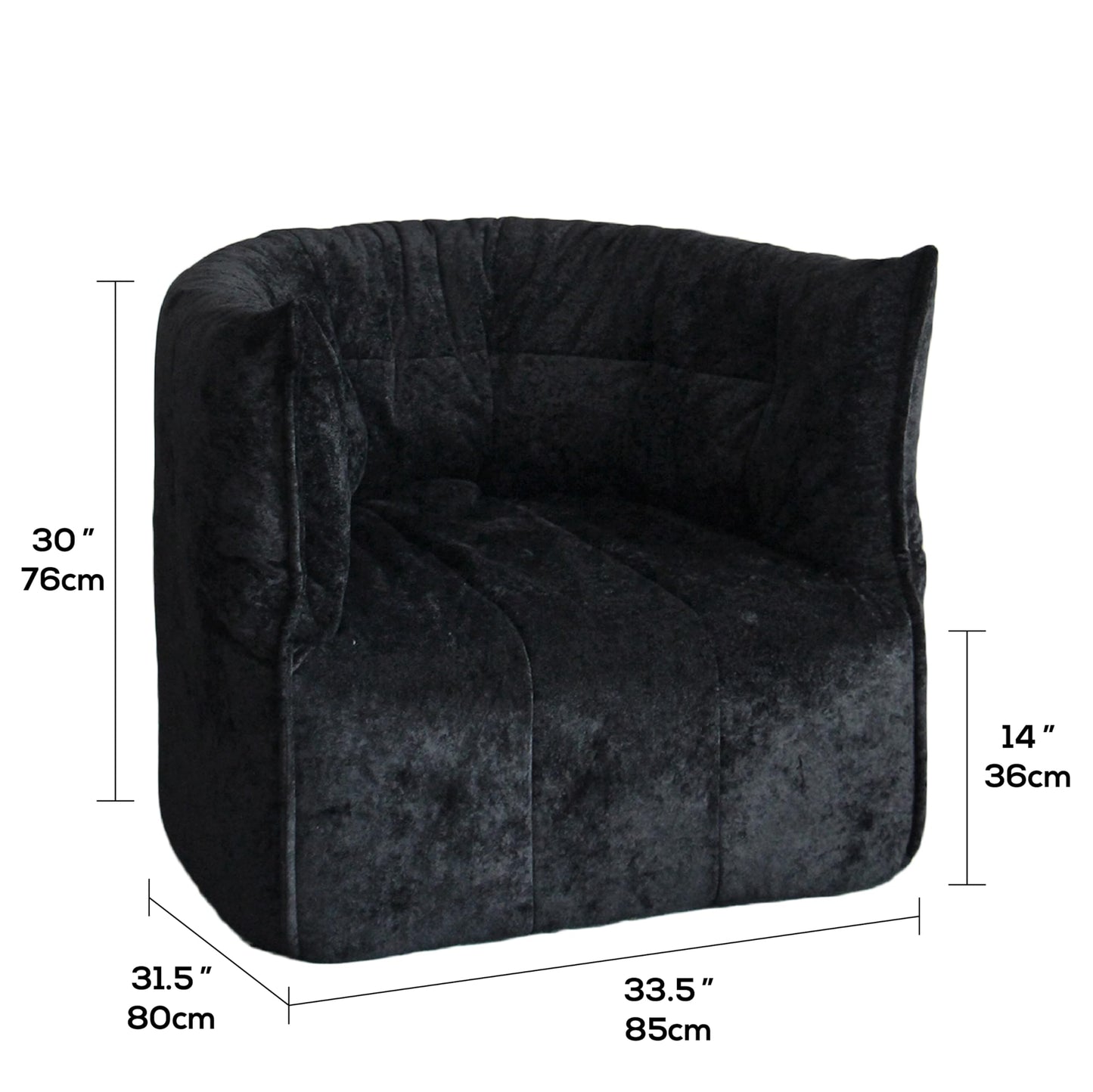 N&V Mid Century Brigantin Deep Relaxation Sofa, Soft Premium Chenille, for Living Room Bedroom and Office (Black, Single)