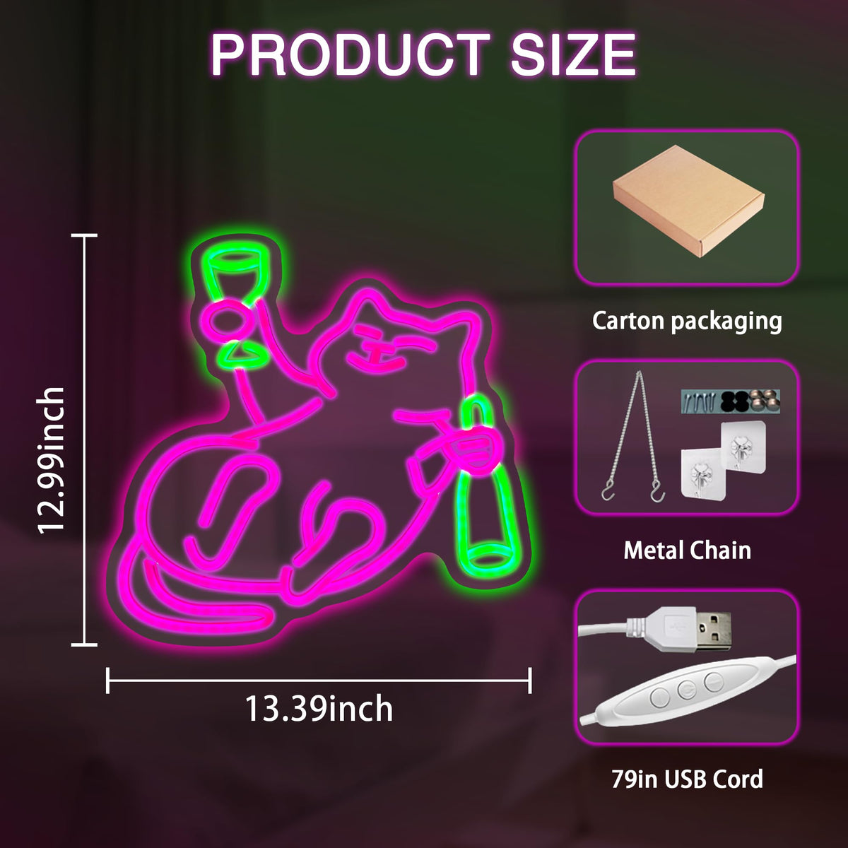 Cat Beer Neon Sign, Cute Cat Drinking Beer Dimmable Led Neon Night Lights Up Animal Decor for Bedroom Living Room Man Cave Home Bar Wall Decoration, Birthday Party Gifts for Kids Girls Boys Adults (Cat)