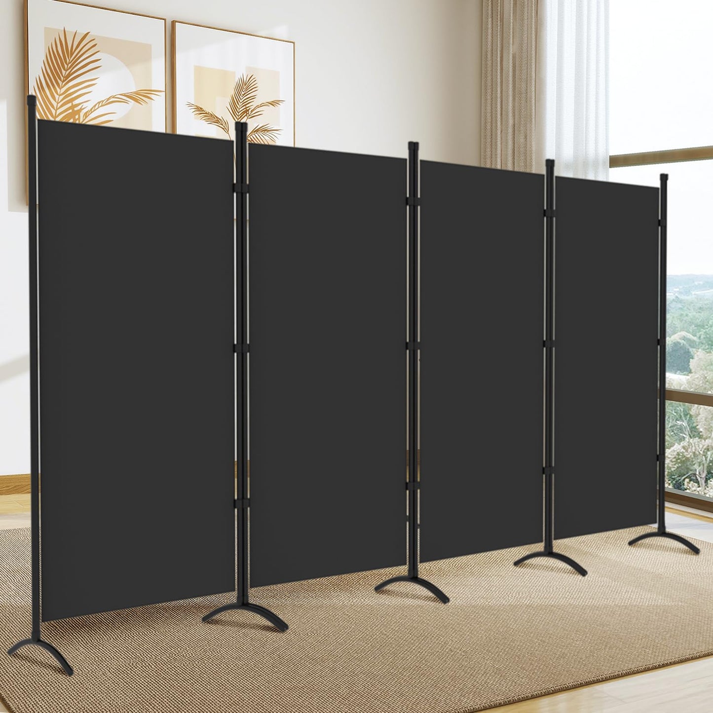 Room Divider, 6FT Tall Folding Partition Room Dividers 4 Panel, Portable and Freestanding Room Divider Screen Wall Divider for Home and Office, Grey
