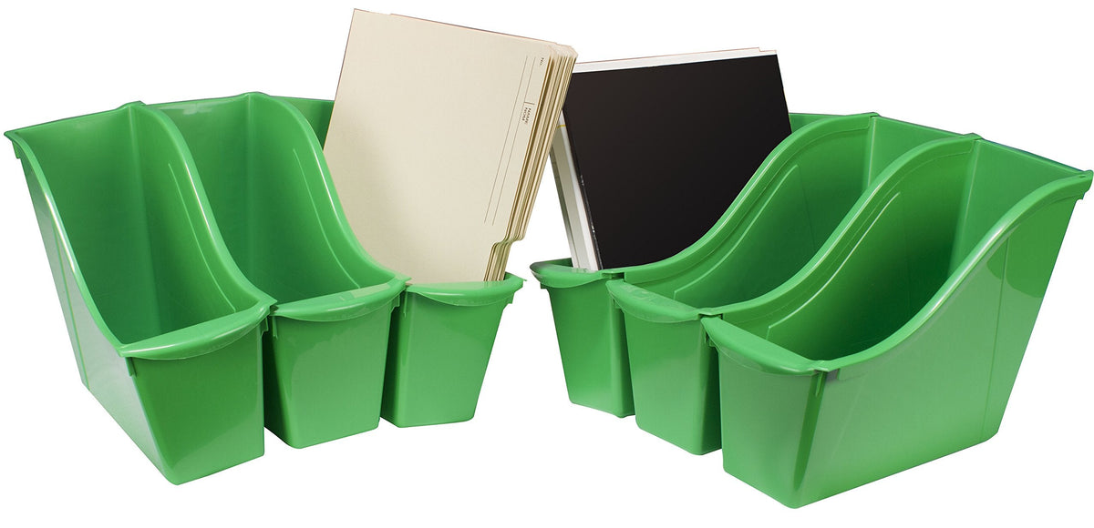Storex Small Book Bin – Interlocking Plastic Organizer for Home, Office and Classroom, Green, 6-Pack (71111C06C)