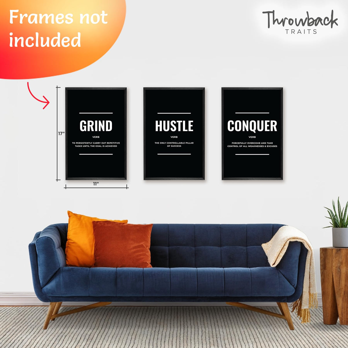 Black and White Motivational Posters Set of 6 - Inspirational Wall Art Prints for Men | Hustle Grind Discipline Office, Home Gym & Bedroom Decor | Bold Monochrome Quotes | ThrowbackTraits