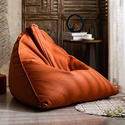 SXBCyan Big Luxury Triangle Pouf Cover Faux Leather Bean Bag Cover No Filler Floor Seat Beanbag Chair Pouf Ottoman Single Sofa Furniture (Color : Orange, Size : Empty Pouf Cover)