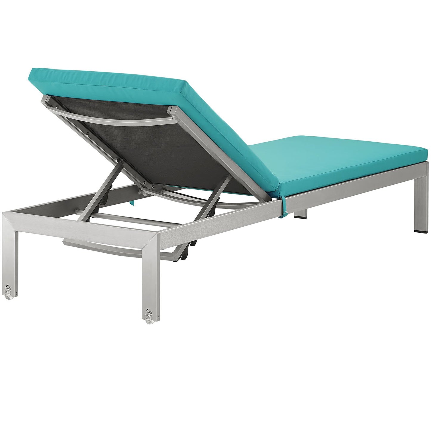 Modway Shore Outdoor Patio Aluminum Chaise Lounge Chair with Cushions, Silver Turquoise