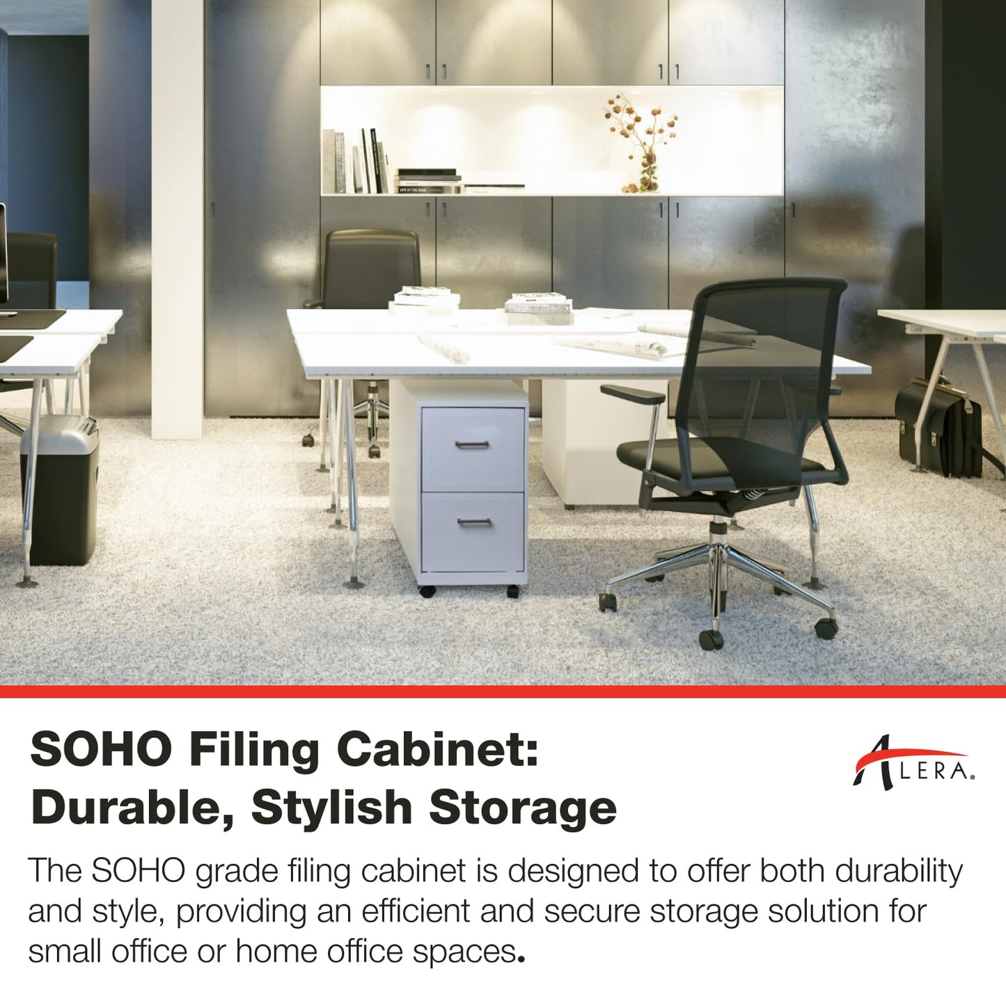 Alera SOHO-Grade 2-Drawer Vertical Filing Cabinet for Home and Office Use | Durable Steel Construction | Includes Casters for Mobility | 14.25" W x 18" D x 26.7" H | White