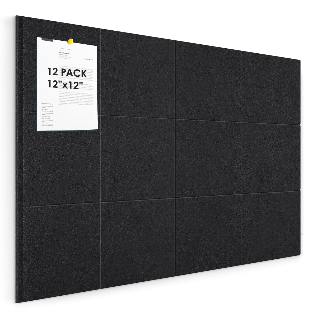 Large Felt Bulletin Board 48" x 36", Cork Board Alternative, 12 Pack Felt Wall Tiles with Push Pins and Adhesive Tabs, Cork Boards for Walls Pin Board for Office & HomePanels, Black