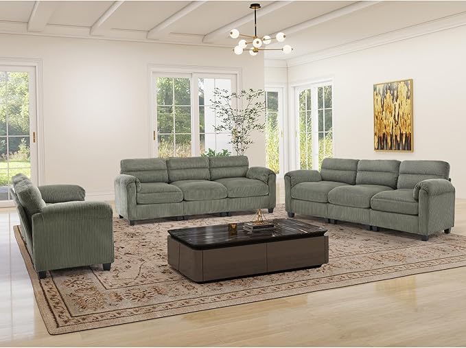HAOMARKETS Corduroy Sofa Set, Upholstered Loveseat Man and 3-Seater Couch Set