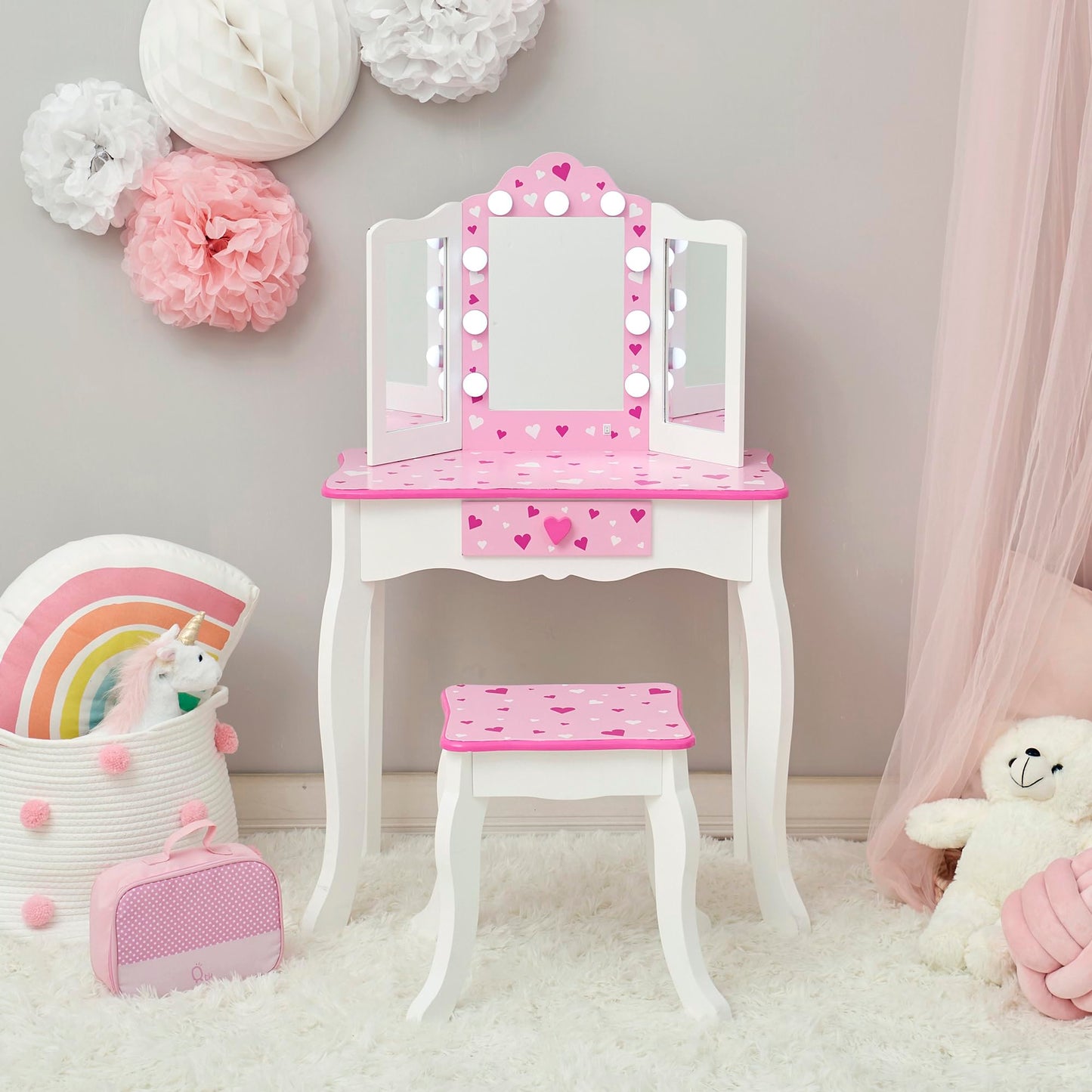 Teamson Kids - Sweethearts Print Gisele Medium Vanity - White/Pink
