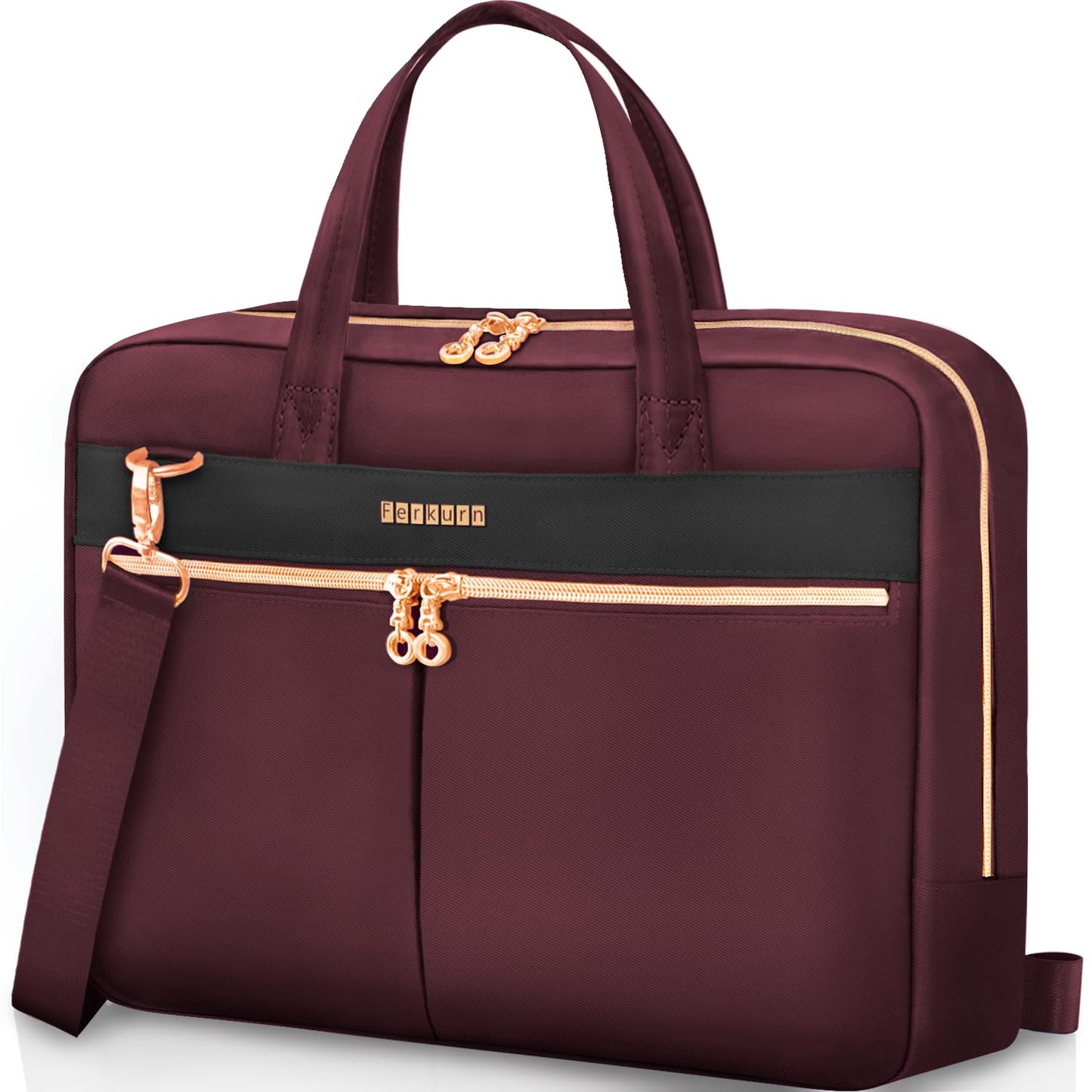 Ferkurn Laptop Bag Case Women Men Computer Bag Compatible with MacBook/HP/LG/Dell, Shoulder Strap Slim Carrying Messenger Briefcase, Wine Red, 17-17.3 Inch