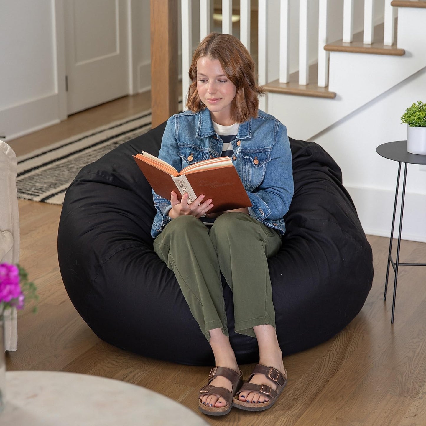 Flash Furniture Duncan Oversized Solid Black Bean Bag Chair for Kids and Adults