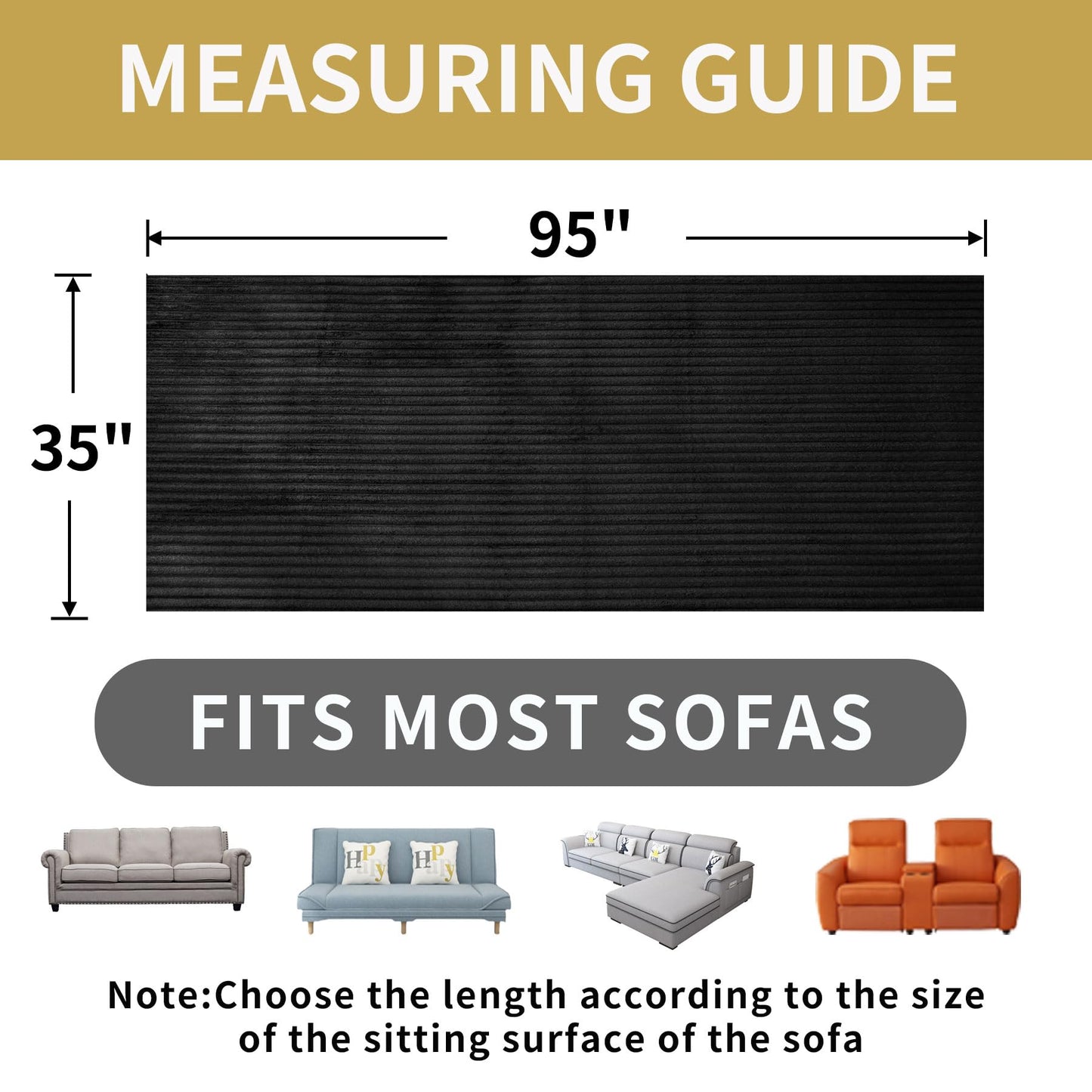 HAOMAIJIA Waterproof Couch Cover for Dogs Washable,Faux Fur Pet Couch Covers for Sofa,Soft Dog Bed Cover Non-Slip Couch Covers for 3 Cushion Couch Sofa Pet Friendly (Black, 35" x 95" 1 Pack)