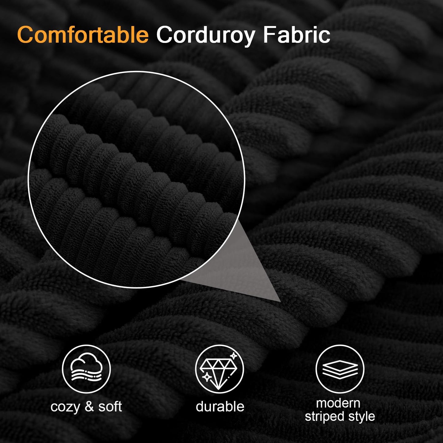 COMAX Futon Sofa Bed, Convertible Folding Sofa Bed, Boneless Couch Loveseat Corduroy with Pillows, Small Foldable Floor Couch Comfy Lounge Sleeper for Living Room Bedroom, Black