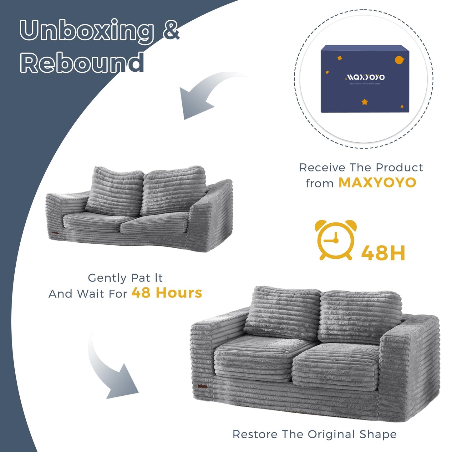 MAXYOYO Giant Bean Bag Chair for Adults, Upholstered Loveseat Floor Sofa with Pillows and Armrests, Large Bean Bag Sofa Plush Chair Bean Bag Couch for Bedroom Living Room, Grey