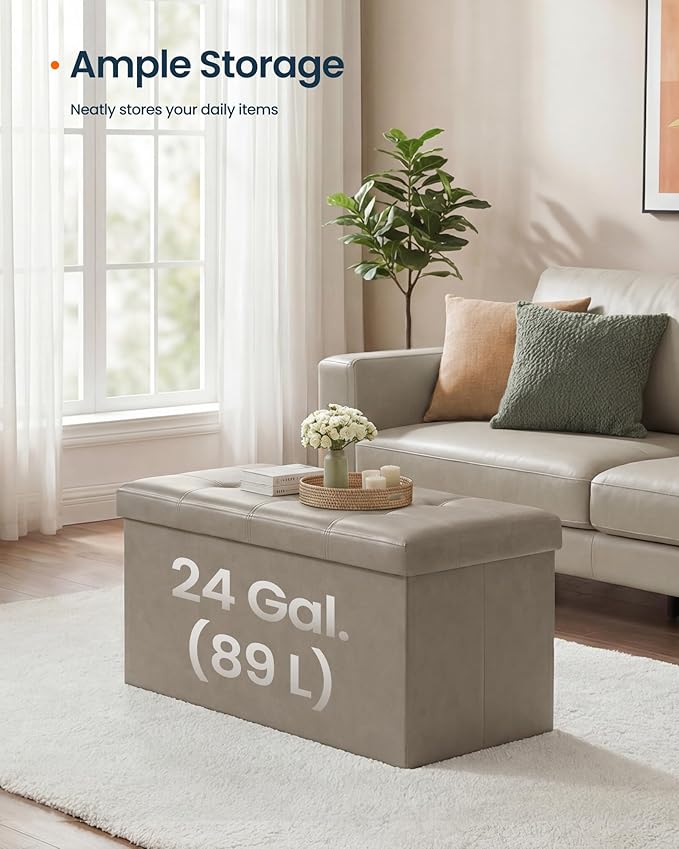 SONGMICS Home Storage Ottoman, Removable Lid, Foldable Foot Stool, PU Leather