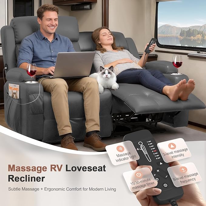 Reclining Loveseat, 55.1" RV PU Leather Wall Hugger Recliner Love Seats Sofa