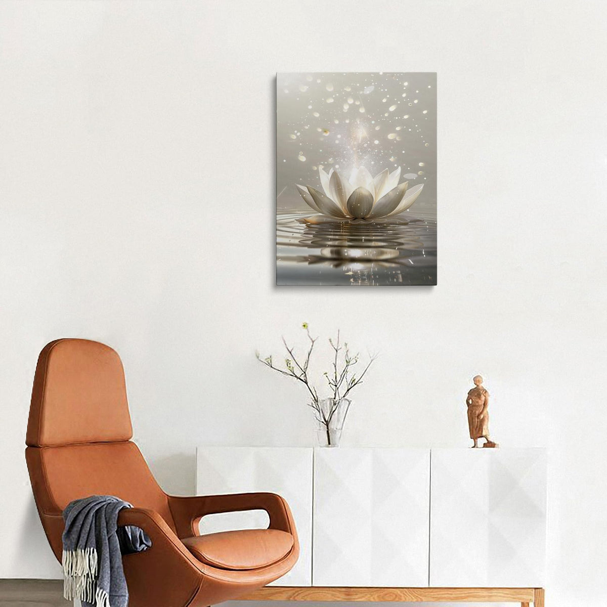 Framed Canvas Wall Art Zen Lotus Flower Spiritual Floral Painting Prints Posters Wall Decor Artwork for Spa Bathroom Bedroom Living Room Office Meditation Room Yoga Studio 12x16 Inches