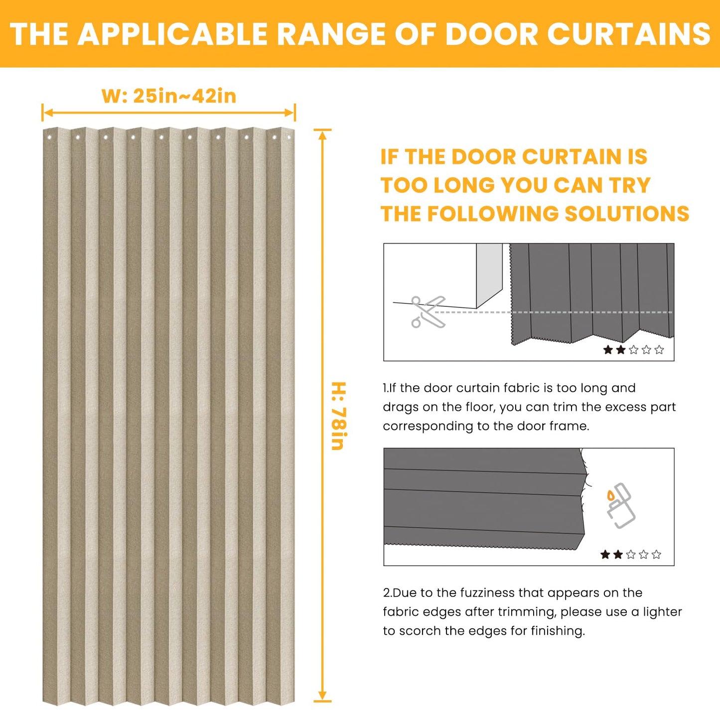 AJAZZ 100% Blackout Magnetic Door Curtain Accordion Doors Interior Folding Closet Door Curtain Invisible Applicable Bedroom Room Living Room Doorway （Cream Yellow 42" W x 78" L 1 Panel