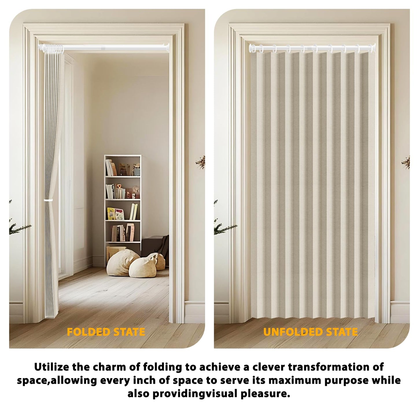 Jilron Accordion Door Curtain Set - 100% Blackout, with Curtain Rod Included, for Bedroom Privacy Protection (Off white-43 W x 78" L+Rod)