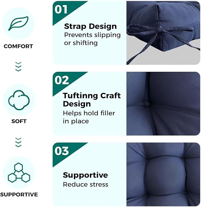 Set of 2 Patio Seat Cushions Square Wicker Seat Pads Waterproof Rocking Chair