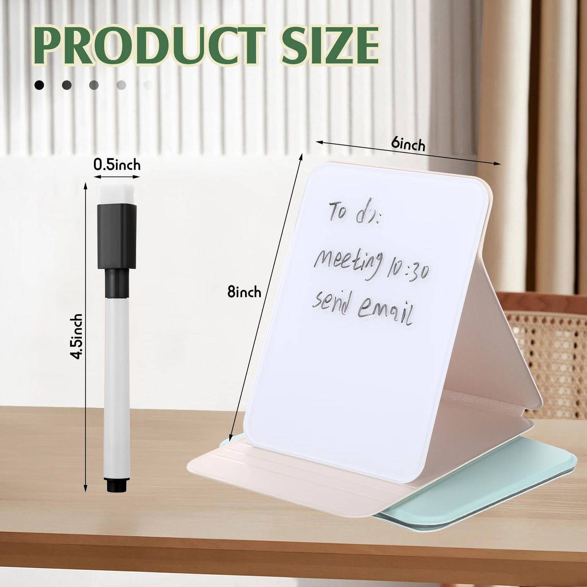 Dunzoom 2 Sets 4 Pcs Small Glass Desktop Whiteboard with Reversable Stand 8x6 Inch Mini Dry Erase White Board Easel with 2 Markers Reusable Desk Notepad for Home Office School Supplies (White,Green)