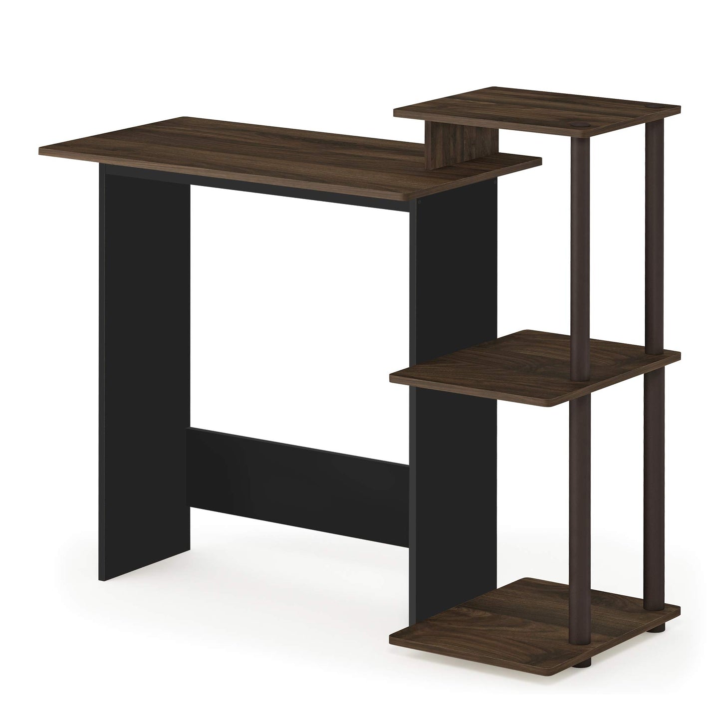 Furinno Efficient 29-Inch Brown Computer Desk, Office Desk with 3 Side Shelves, Rectangular Home Office Desk, Gaming Desk for Home Office, Bedroom, Study Room, Brown Walnut