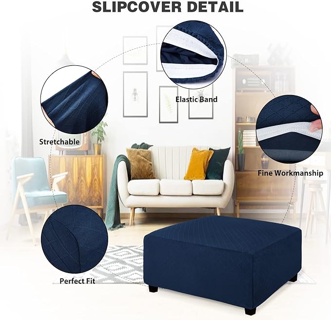 NeColorLife Ottoman Cover Square Large Slipcover Stretch Footrest Stool Covers
