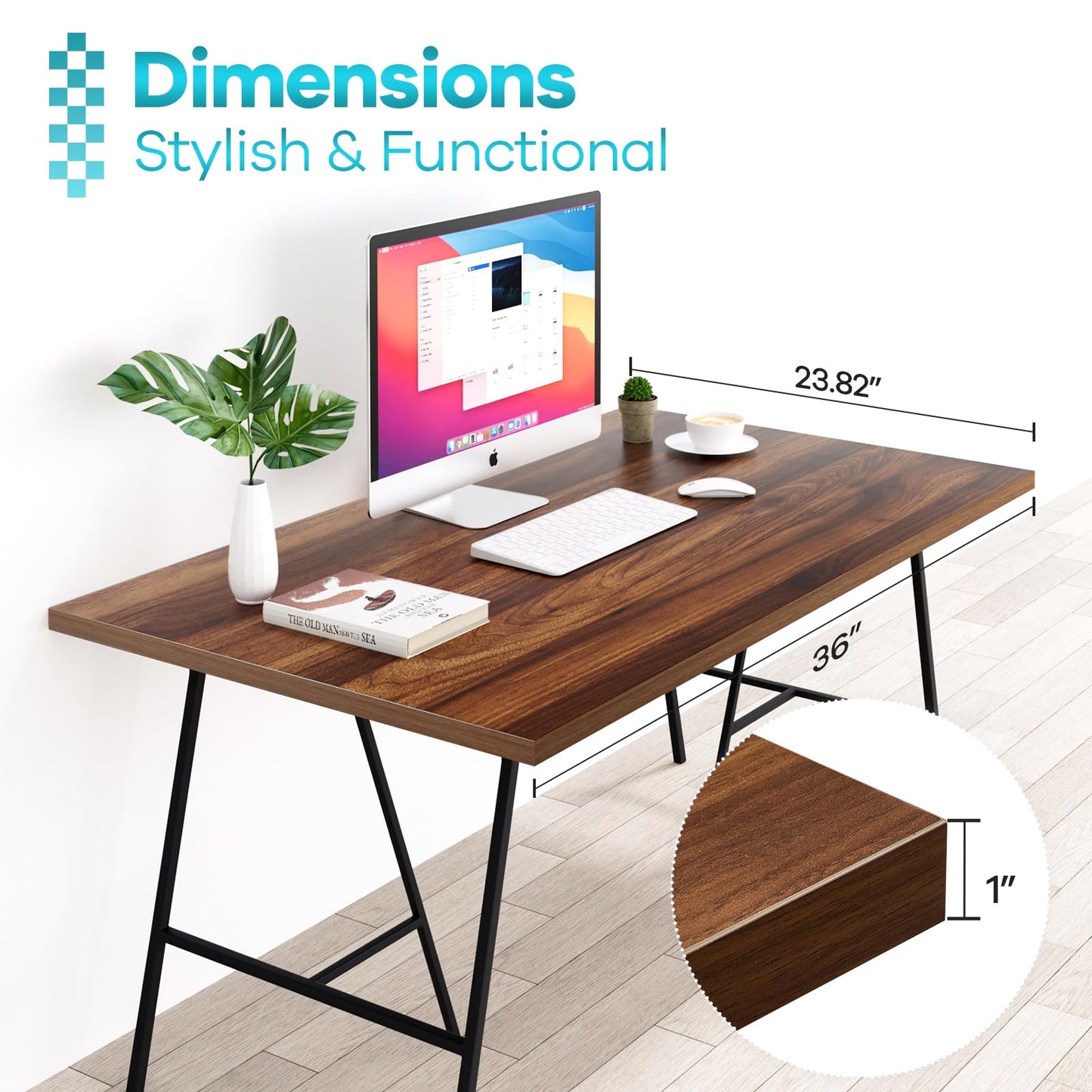 Kaboon 36x24 inches Tabletop, Solid One-Piece Desktop for Sit Stand Desk, Double Desks, L Desk DIY,Wood Countertop Home or Commercial Use,1 inch Thick, Dark Walnut