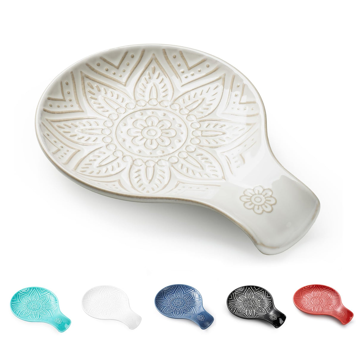Ceramic Spoon Rest for Stove Top, 7.48 Inches Spoon Holder for Kitchen Counter, Kitchen Counter Decor, Dishwasher Safe, Off-White