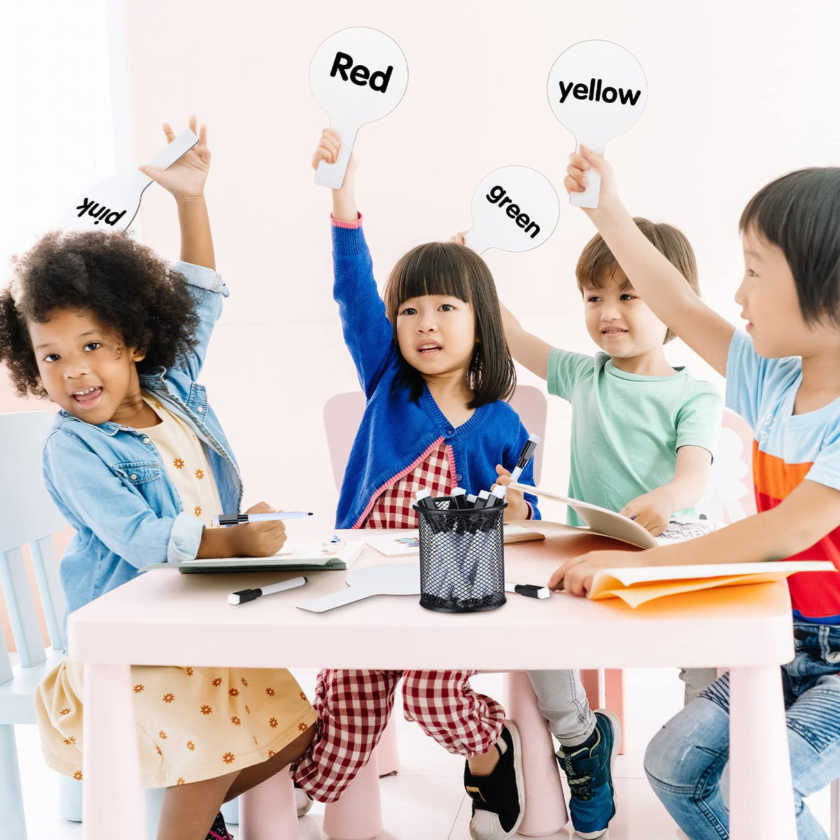 25 Sets 5x9 Inch Answer Dry Erase Paddles and 25 Black Marker Set Handheld Small Dry Erase Board Double Sided Auction Paddles Handheld Whiteboard for Classroom Voting Answering Auction Bidding