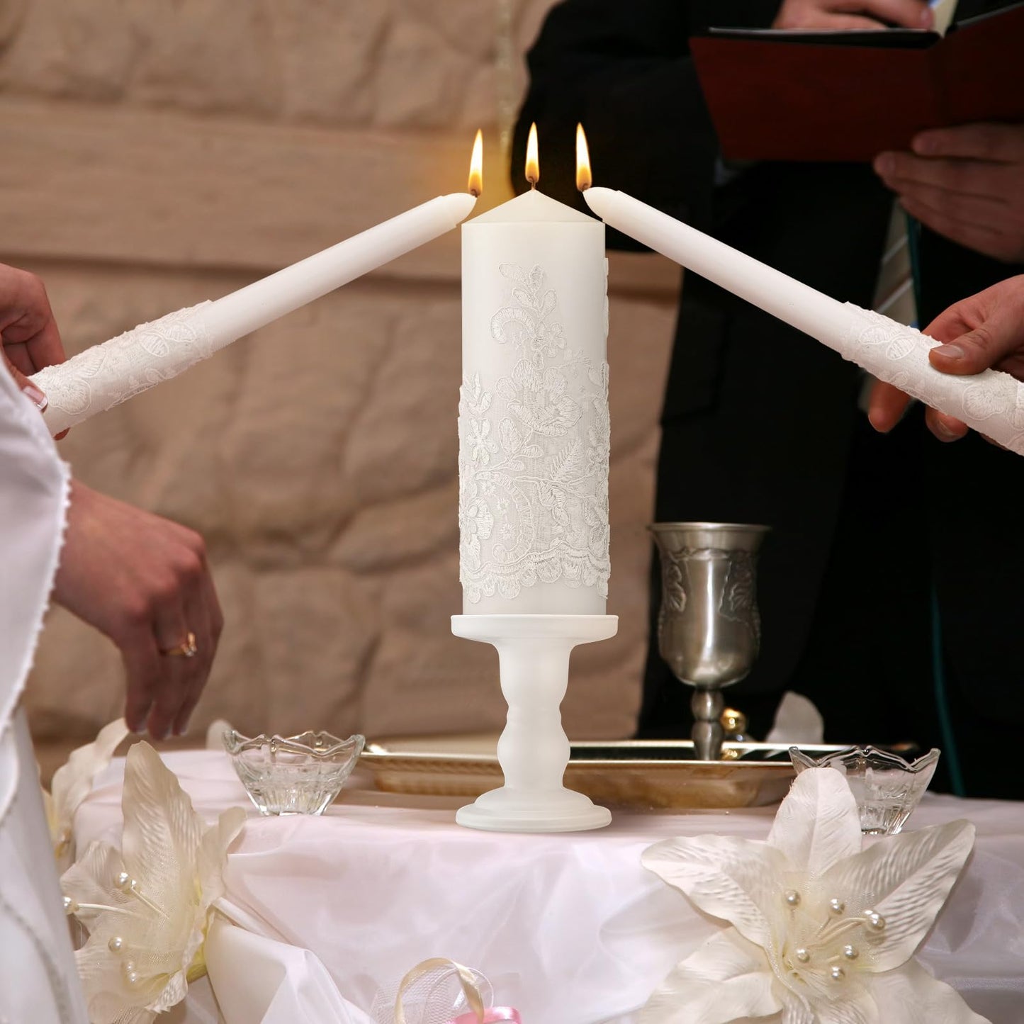 Irenare Unity Candles with Holder for Wedding Ceremony Wedding Decortions Accessories Glass Candle Holder Pillar Candle for Formal Events Church (Ceramics)