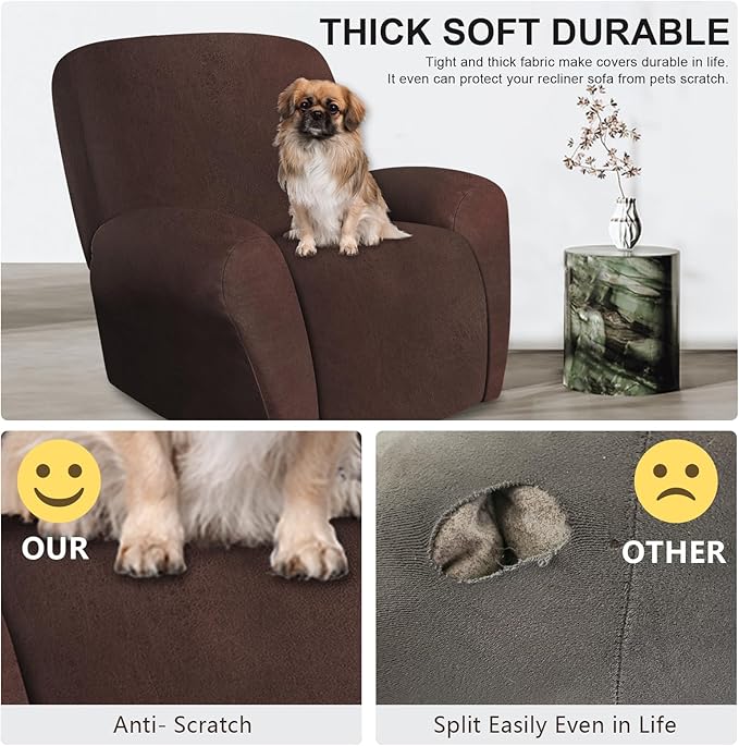 ANARACHON Leather Look Recliner Chair Covers, 4 Pieces Recliner Covers Non Slip
