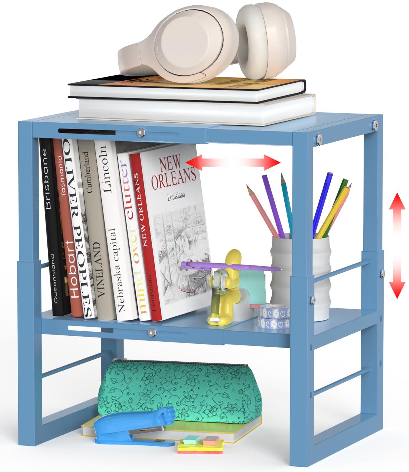 LIDTOP Locker Shelf Blue, Adjustable Width and Height, Metal Locker Organizer Shelf School, Stackable Locker Storage Organization, Ideal Locker Fits Standard Size School, Office, and Gym Lockers