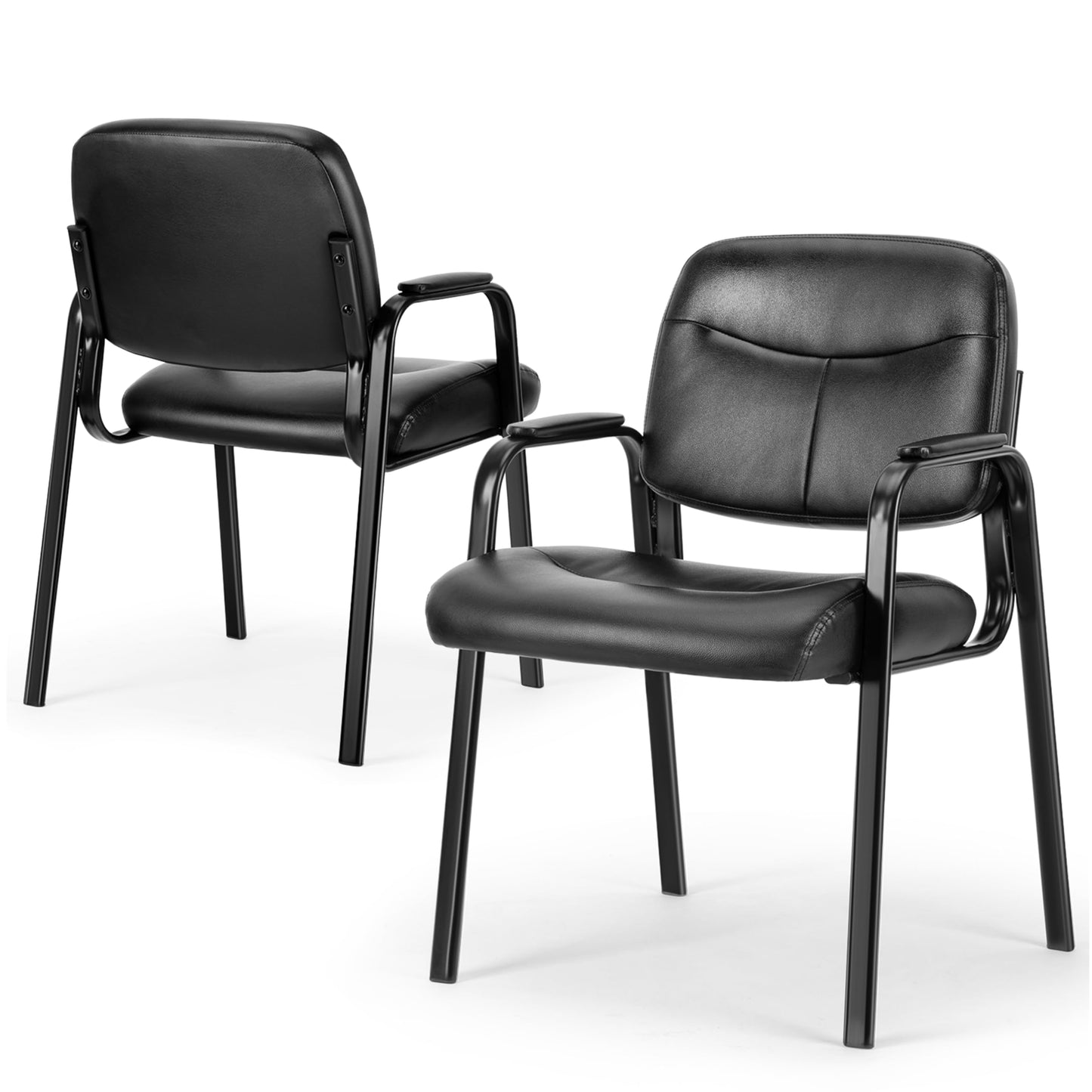 Simple Deluxe Leather Guest Chair with Padded Arm, Waiting Room Chairs Stationary Rest for Reception Area Conference Room Lobby Home Computer Desk Bedroom Elderly, 2 Pack