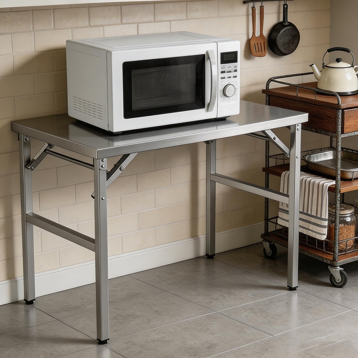 Yixhua Portable Stainless Steel Metal Folding Table 40" x 24" Heavy Duty Kitchen Prep Table No-Assembly Rectangular Stainless Steel Work Table for Kitchen Garage,Workshop,Outdoor BBQ