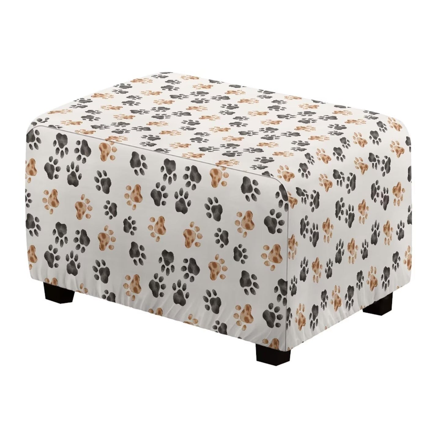 Cugasmaru Ottoman Cover Rectangle Pet Paw Print Ottoman Slip Cover with Pattern Small Bench Covers Slipcover Rectangle Furniture Protector with Elastic Bottom for Living Room Decor