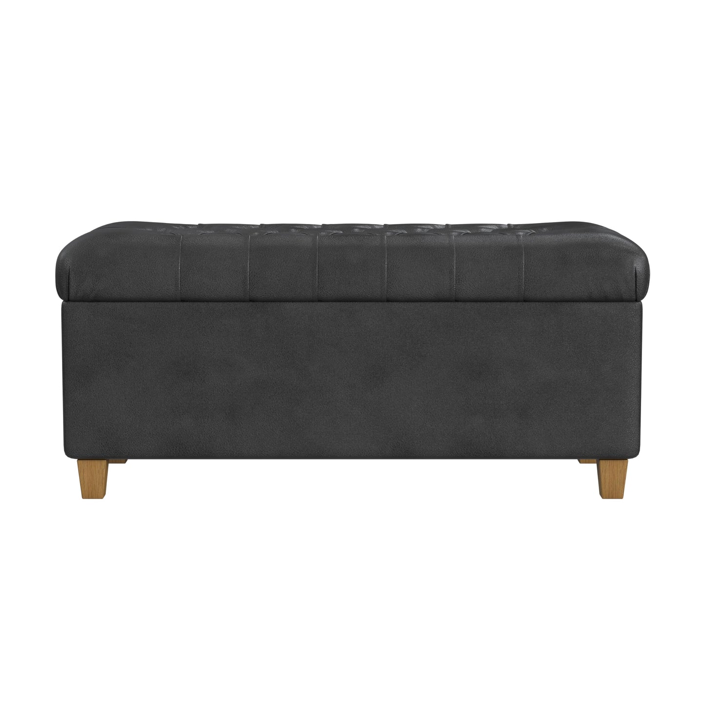 HomePop 40" Button Tufted Storage Bench - Black Faux Leather