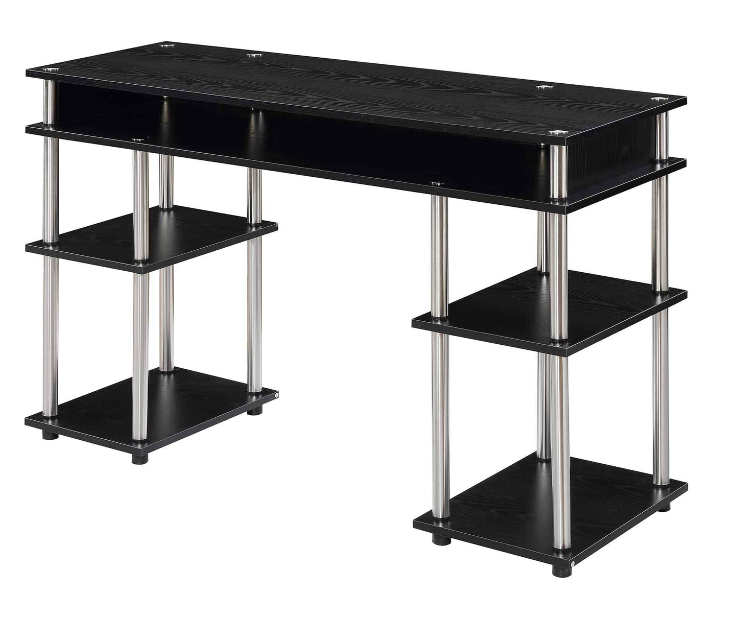 Convenience Concepts Designs2Go No Tools Student Desk 47.25" - Contemporary Office, Dorm Room Desk and Vanity with Storage Shelves, Black