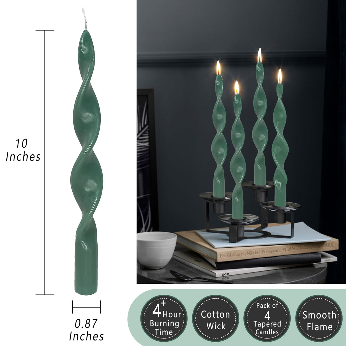 Christmas Candles Spiral Taper Candle Green Candle Sticks Dinner Twisted Candlesticks Unscented Tapered Candles for Home Décor Weddings Festive Seasons Holiday