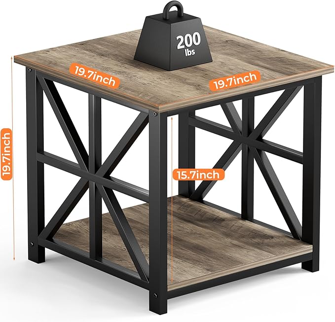 GreenForest End Table with 2-Tier Storage Shelf, 19.7 inch Side Table