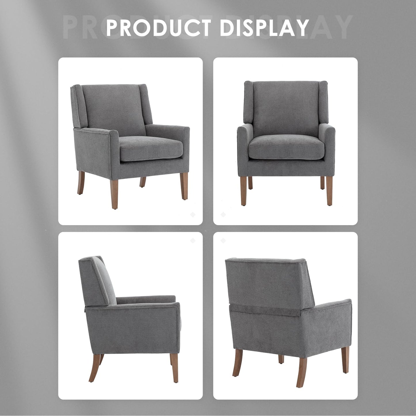 COLAMY Modern Wingback Living Room Chair Set of 2, Upholstered Fabric Accent Armchair, Single Sofa Chair with Lounge Seat and Wood Legs for Bedroom/Office/Reading Spaces, Gery