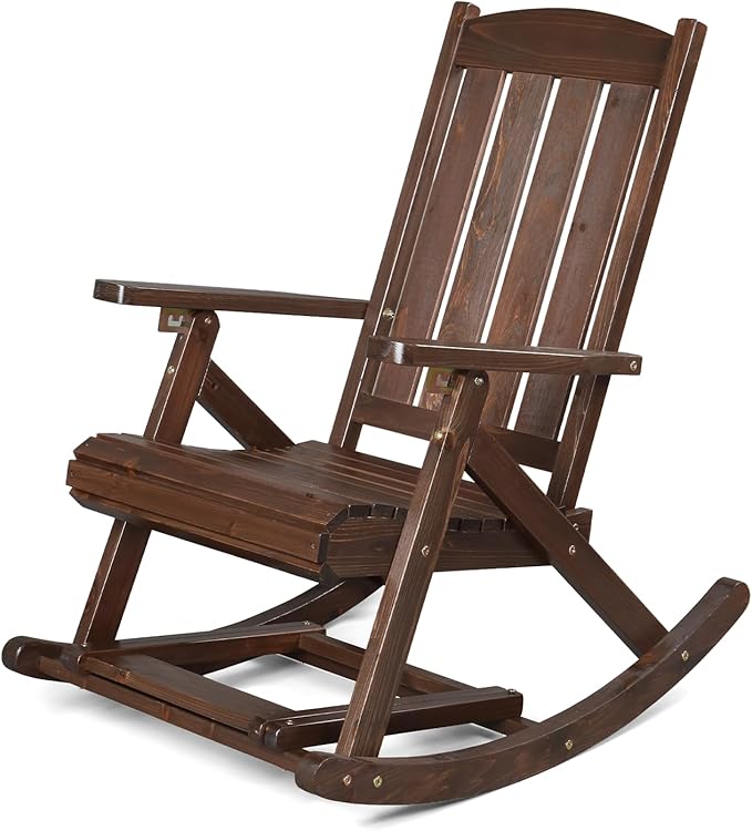 VINGLI Wooden Porch Rocking Chair, Heavy Duty Outdoor Rocking Chair