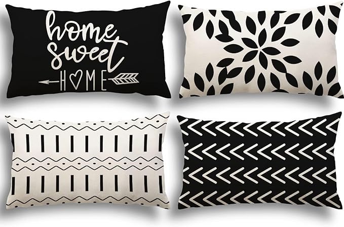 YCOLL Lumbar Pillow Covers 12x20 Set of 4, Modern Sofa Throw Pillow Cover
