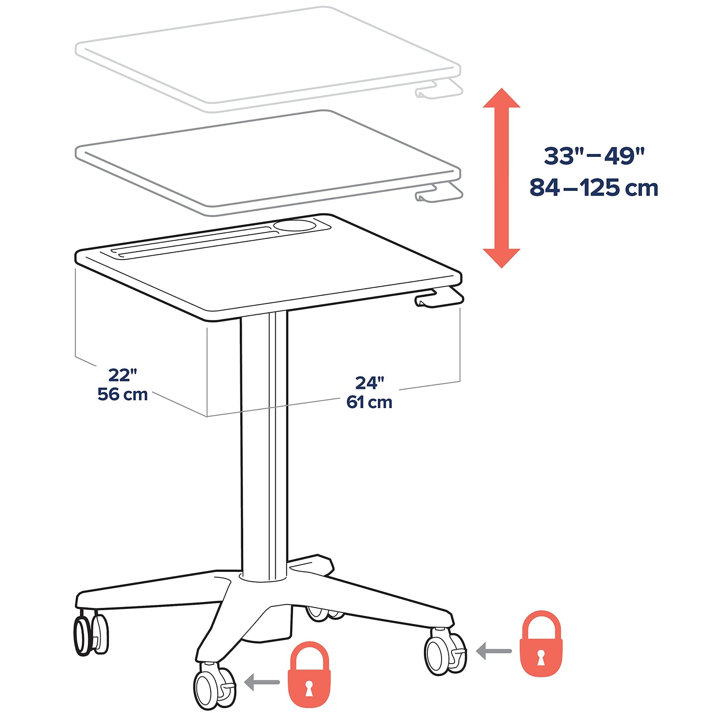 Ergotron – LearnFit Mobile Standing Desk, Adjustable Height Small Rolling Laptop Computer Sit Stand Desk with Wheels for Classroom, Office, Medical or Home Use – Adjusts from 33 to 49 Inches – Grey
