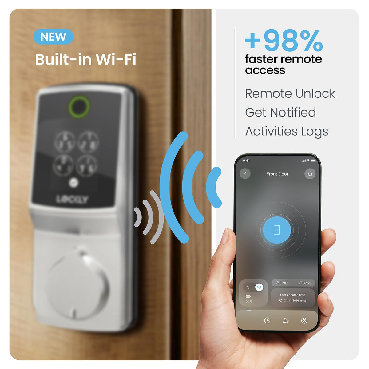 Lockly Secure Pro (Latest Version), Smart Lock with Built-in Wi-Fi, New-Gen Fingerprint Door Lock, Keyless Entry Deadbolt, PIN Genie Keypad, Auto Lock, App Remote Control, Easy Installation