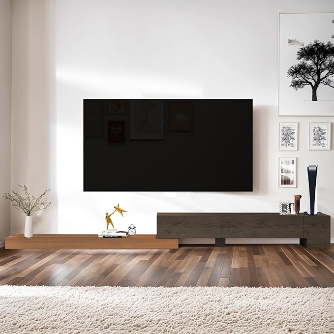 Retractable TV Stand, Solid Wood Minimalist TV Shelf, Mid-Century TV Console