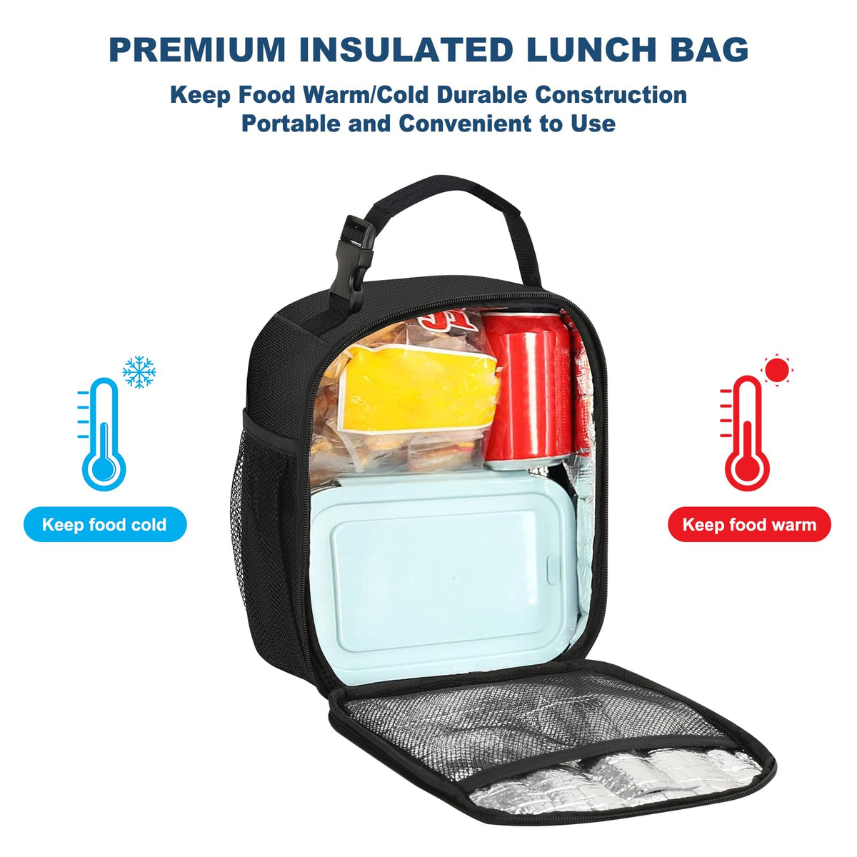 Femuar Lunch Box for Men Women Adults, Small Lunchbox for Work Picnic - Reusable Lunch bag Portable Lunch tote, Black